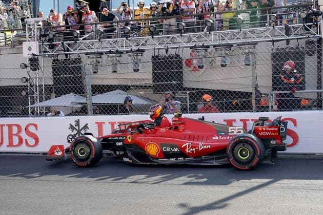 Formula 1 Grand Prix Monaco 2023 26 05 2023, Circuit de Monaco, Monte Carlo, Formula 1 Grand Prix Monaco 2023 ,in the picture accident of Carlos Sainz Jr ESP , Scuderia Ferrari in the last chicane before start finish nordphotoxGmbHx xBratic nph00250