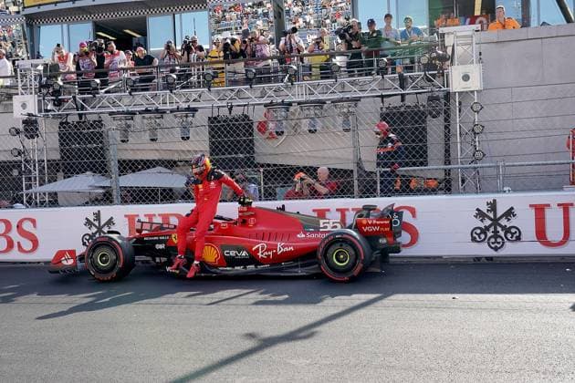 Formula 1 Grand Prix Monaco 2023 26 05 2023, Circuit de Monaco, Monte Carlo, Formula 1 Grand Prix Monaco 2023 ,in the picture accident of Carlos Sainz Jr ESP , Scuderia Ferrari in the last chicane before start finish nordphotoxGmbHx xBratic nph00250