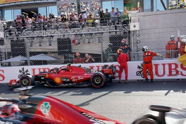 Formula 1 Grand Prix Monaco 2023 26 05 2023, Circuit de Monaco, Monte Carlo, Formula 1 Grand Prix Monaco 2023 ,in the picture accident of Carlos Sainz Jr ESP , Scuderia Ferrari in the last chicane before start finish nordphotoxGmbHx xBratic nph00250