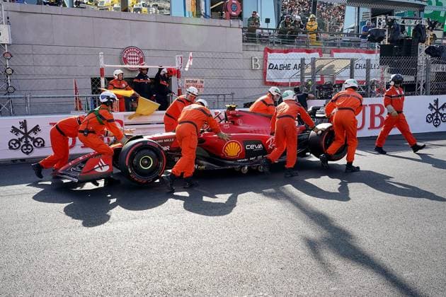 Formula 1 Grand Prix Monaco 2023 26 05 2023, Circuit de Monaco, Monte Carlo, Formula 1 Grand Prix Monaco 2023 ,in the picture accident of Carlos Sainz Jr ESP , Scuderia Ferrari in the last chicane before start finish nordphotoxGmbHx xBratic nph00250