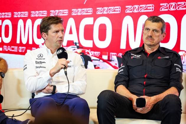 James Vowles GBR, Williams Racing , Guenther Steiner ITA, MoneyGram Haas F1 Team , F1 Grand Prix of Monaco at Circuit de Monaco on May 26, 2023 in Monte Carlo, Monaco Photo by HOCH ZWEI Monte Carlo Monaco