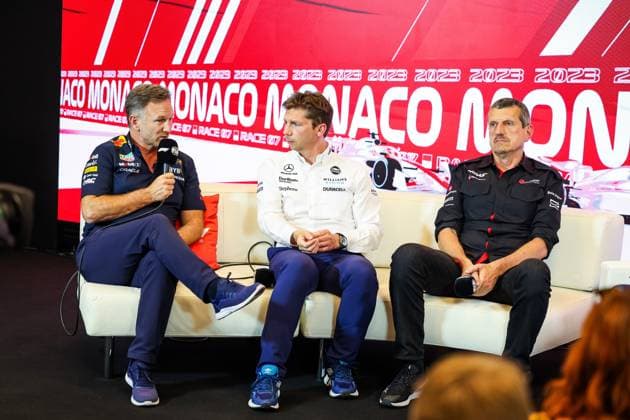 Christian Horner GBR, Oracle Red Bull Racing , James Vowles GBR, Williams Racing , Guenther Steiner ITA, MoneyGram Haas F1 Team , F1 Grand Prix of Monaco at Circuit de Monaco on May 26, 2023 in Monte Carlo, Monaco Photo by HOCH ZWEI Monte Carlo Monaco
