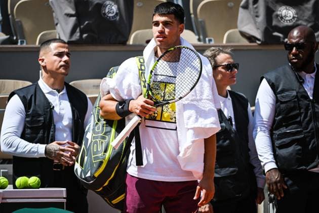 May 26, 2023, Paris, France, France: Carlos ALCARAZ of Spain during a training session of Roland-Garros 2023, French Open 2023, Grand Slam tennis tournament at the Roland-Garros Stadium on May 26, 2023 in Paris, France. Paris France - ZUMAm308 20230526_zsp_m308_055 Copyright: xMatthieuxMirvillex