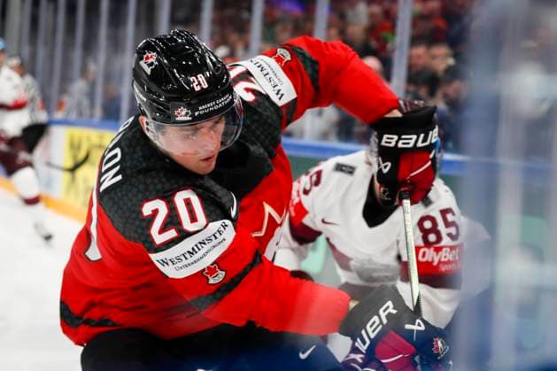 Justin Barron 20, CAN during the 2023 IIHF Ice hockey, Eishockey World Championship, WM, Weltmeisterschaft Semifinal match between Canada - Latvia at the Nokia Arena on 27. May 2023 in Tampere, Finland. (KALLE PARKKINEN Newspix24)  Copyright: xKallexParkkinenx np24271458267