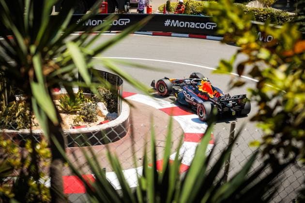 Sergio Perez Red Bull Racing with his car at the Fairmont turn, Monaco Grand Prix, Motorsport, Formula 1, 2023 season, 27 05 2023 Monaco Grand Prix, Motorsport, Formula 1, 2023 season, 27 05 2023 Copyright: xEibner-Pressefoto AlexanderxNeisx EP_ANS