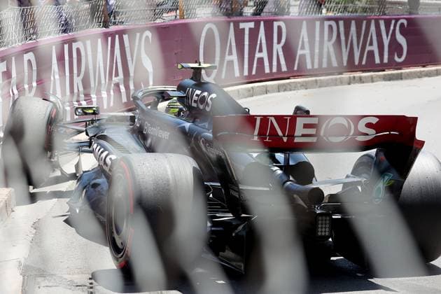 Formula 1 Grand Prix Monaco 2023 27 05 2023, Circuit de Monaco, Monte Carlo, Formula 1 Grand Prix Monaco 2023 ,in picture accident failure of Lewis Hamilton GBR , Mercedes AMG Petronas Formula One Team nordphotoxGmbHx xBratic nph00250