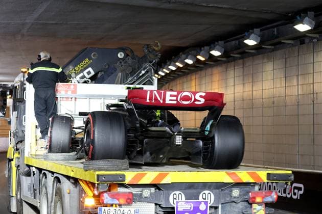 Formula 1 Grand Prix Monaco 2023 27 05 2023, Circuit de Monaco, Monte Carlo, Formula 1 Grand Prix Monaco 2023 ,in picture accident failure of Lewis Hamilton GBR , Mercedes AMG Petronas Formula One Team nordphotoxGmbHx xBratic nph00250
