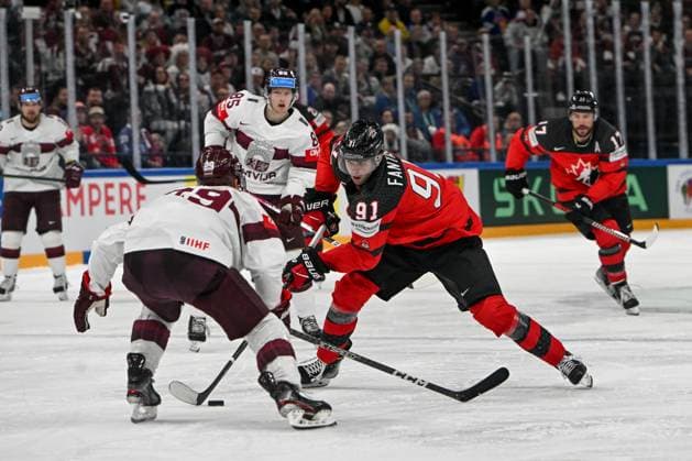 RIGA, LATVIA MAY 27 Adam Fantilli of Canada in action during the 2023 IIHF Ice Hockey World Championship Finland Latvia game between Canada and Latvia at Nokia Arena on May 27, 2023 in Tampere, Finland Tampere Finland  Copyright: xJustPictures.ch AndreaxBrancax