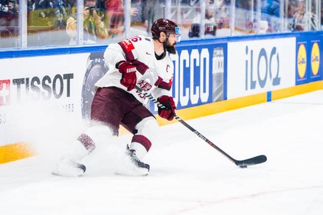 RIGA, LATVIA MAY 27 Kaspars Daugavins of Latvia in action during the 2023 IIHF Ice Hockey World Championship Finland Latvia game between Canada and Latvia at Nokia Arena on May 27, 2023 in Tampere, Finland Tampere Finland  Copyright: xJustPictures.ch JarixPestelaccix