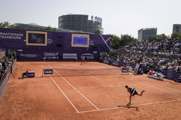 Finale fÃ minin. Internationaux de Strasbourg 2023 ANNA BLINKOVA (RUS) ELINA SVITOLINA (UKR Tennis : Internationaux de Strasbourg 2023 - France - 27 05 23 ElyxandroCegarra Panoramic 