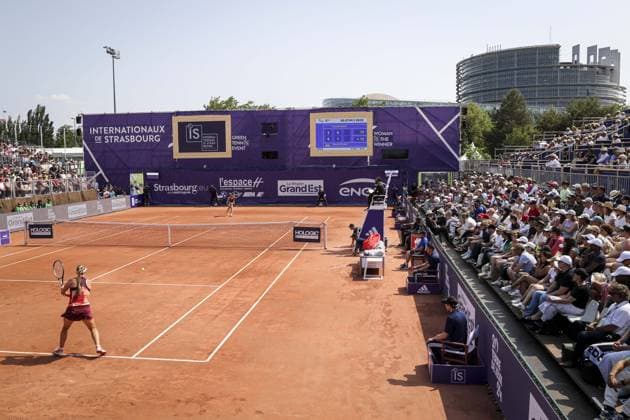 Finale fÃ minin. Internationaux de Strasbourg 2023 ANNA BLINKOVA (RUS) ELINA SVITOLINA (UKR Tennis : Internationaux de Strasbourg 2023 - France - 27 05 23 ElyxandroCegarra Panoramic 