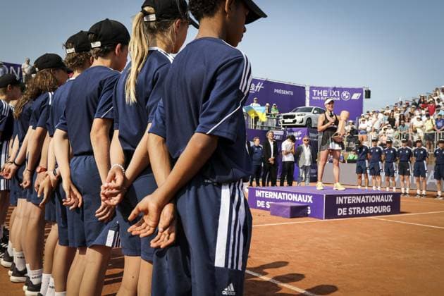 Finale fÃ minin. Internationaux de Strasbourg 2023 ANNA BLINKOVA (RUS) ELINA SVITOLINA (UKR Tennis : Internationaux de Strasbourg 2023 - France - 27 05 23 ElyxandroCegarra Panoramic 