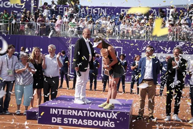 Finale fÃ minin. Internationaux de Strasbourg 2023 ANNA BLINKOVA (RUS) ELINA SVITOLINA (UKR Tennis : Internationaux de Strasbourg 2023 - France - 27 05 23 ElyxandroCegarra Panoramic 