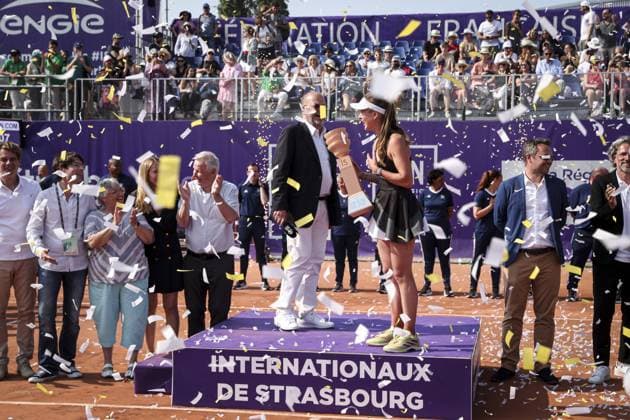 Finale fÃ minin. Internationaux de Strasbourg 2023 ANNA BLINKOVA (RUS) ELINA SVITOLINA (UKR Tennis : Internationaux de Strasbourg 2023 - France - 27 05 23 ElyxandroCegarra Panoramic 