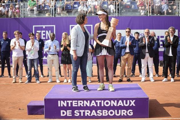 Finale fÃ minin. Internationaux de Strasbourg 2023 ANNA BLINKOVA (RUS) ELINA SVITOLINA (UKR Tennis : Internationaux de Strasbourg 2023 - France - 27 05 23 ElyxandroCegarra Panoramic 
