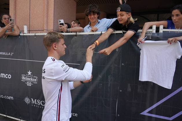 27 05 2023, Circuit de Monaco, Monte Carlo, Formula 1 Grand Prix Monaco 2023 ,in picture Mercedes test driver Mick Schumacher DEU signs autographs Monte Carlo Circuit de Monaco Monaco  eu-images-506