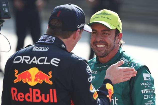 F1 Grand Prix Of Monaco Qualifying Max Verstappen of Red Bull Racing and Fernando Alonso of Aston Martin Aramco after qualifying ahead of the Formula 1 Grand Prix of Monaco at Circuit de Monaco in Monaco on May 27, 2023. Monaco Monaco  Copyright: xJakubxPorzyckix originalFilename:porzycki-f1grandp230527_npqeC.jpg