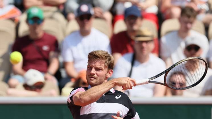 Belgian David Goffin pictured in action during a men s singles first round game between Belgian Goffin and Polish Hurkacz at the Roland Garros French Open tennis tournament, in Paris, France, Sunday 28 May 2023. BENOITxDOPPAGNE  x68046591x