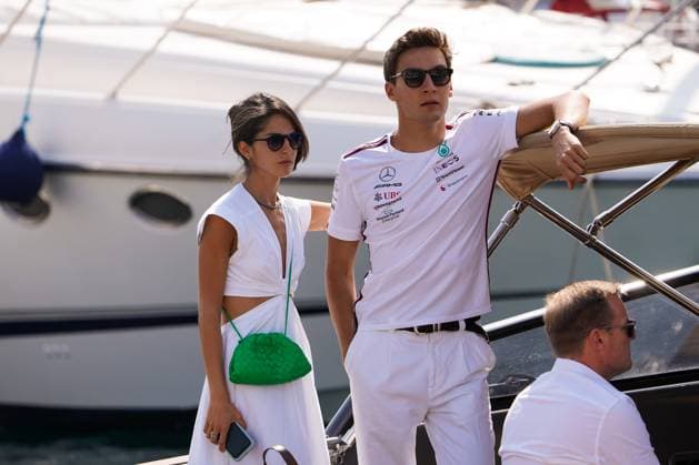 May 28, 2023, Mezzolombardo, Mezzolombardo, Italy: British driver George Russel ( Mercedes AMG Petronas F1 Team) and his girlfriend Carmen Montero Mundt arriving in the Paddock at the Monaco F1 Grand Prix in Monaco Mezzolombardo Italy - ZUMAf150 20230528_zsp_f150_008 Copyright: xDaisyxFacinellix