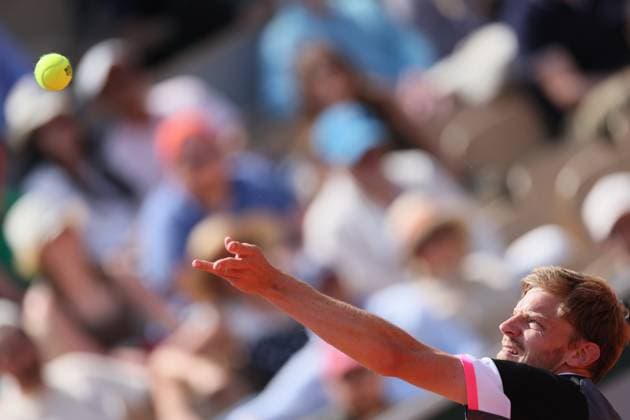 Belgian David Goffin pictured in action during a men s singles first round game between Belgian Goffin and Polish Hurkacz at the Roland Garros French Open tennis tournament, in Paris, France, Sunday 28 May 2023. BENOITxDOPPAGNE  x68051513x