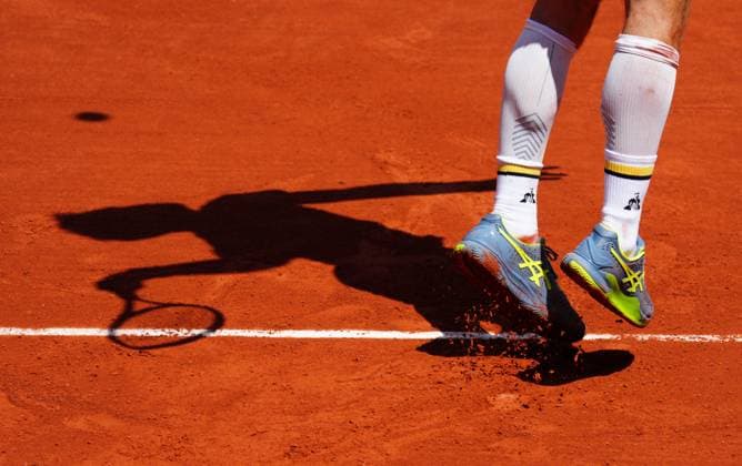 Mandatory Credit: Photo by Javier Garcia Shutterstock (13925675ab) The long socks of Constant Lestienne French Open Tennis, Day 1, Roland Garros, Paris, France - 28 May 2023 French Open Tennis, Day 1, Roland Garros, Paris, France - 28 May 2023  Copyright: xJavierxGarcia Shutterstockx 13925675ab