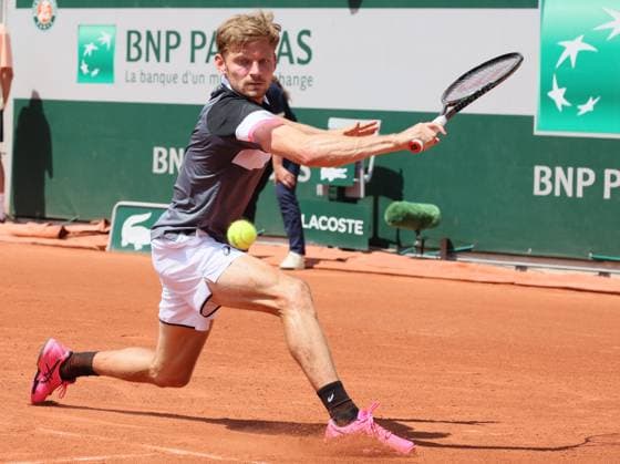 Belgian David Goffin pictured in action during a men s singles first round game between Belgian Goffin and Polish Hurkacz at the Roland Garros French Open tennis tournament, in Paris, France, Sunday 28 May 2023. BENOITxDOPPAGNE  x68052289x