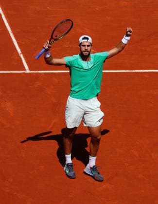 Mandatory Credit: Photo by Javier Garcia Shutterstock (13925675ai) Karen Khachanov celebrates winning his first round match in five sets over Constant Lestienne French Open Tennis, Day 1, Roland Garros, Paris, France - 28 May 2023 French Open Tennis, Day 1, Roland Garros, Paris, France - 28 May 2023  Copyright: xJavierxGarcia Shutterstockx 13925675ai