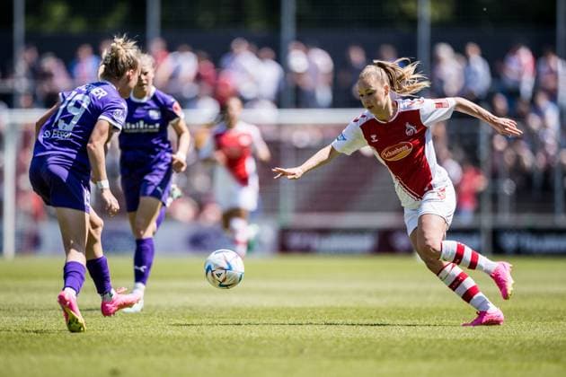 FLYERALARM Women Football Bundesliga, 1 FC Koeln SGS Essen 28 05 2023 Beke Sterner SGS Essen, 19 , Weronika Zaistowska 1 FC Koeln, 24 FLYERALARM Women Football Bundesliga, 1 FC Koeln SGS Essen, Koeln, Geissbockheim DFB REGULATIONS PROHIBIT ANY USE OF PHOTOGRAPHS AS IMAGE SEQUENCES AND OR QUASI VIDEO Copyright: xBEAUTIFULxSPORTS Wunderlx