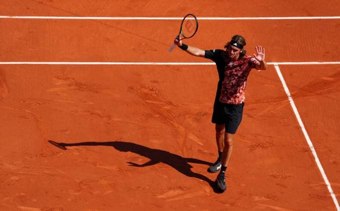 Mandatory Credit: Photo by Javier Garcia Shutterstock (13925675an) Stefanos Tsitsipas celebrates a hard fought first round win in four sets French Open Tennis, Day 1, Roland Garros, Paris, France - 28 May 2023 French Open Tennis, Day 1, Roland Garros, Paris, France - 28 May 2023  Copyright: xJavierxGarcia Shutterstockx 13925675an