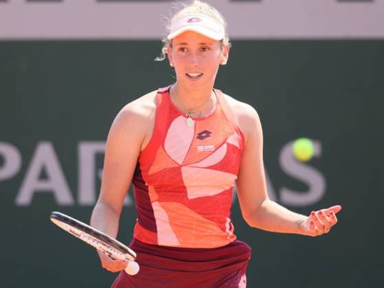 Belgian Elise Mertens reacts during a women s singles first round game between Belgian Mertens and Slovakian Hruncakova at the Roland Garros French Open tennis tournament, in Paris, France, Sunday 28 May 2023. BENOITxDOPPAGNE  x68058136x