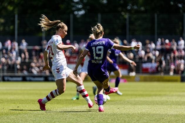 FLYERALARM Women Football Bundesliga, 1 FC Koeln SGS Essen 28 05 2023 Weronika Zaistowska 1 FC Koeln, 24 , Beke Sterner SGS Essen, 19 FLYERALARM Women Football Bundesliga, 1 FC Koeln SGS Essen, Koeln, Geissbockheim DFB REGULATIONS PROHIBIT ANY USE OF PHOTOGRAPHS AS IMAGE SEQUENCES AND OR QUASI VIDEO Copyright: xBEAUTIFULxSPORTS Wunderlx
