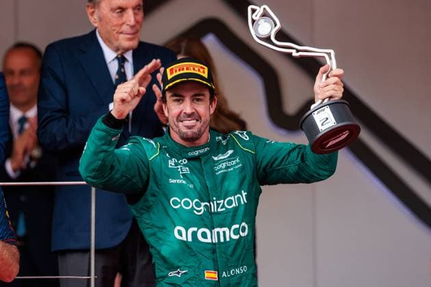 Fernando Alonso Aston Martin celebrates the second place, Monaco Grand Prix, Motorsport, Formula 1, season 2023, 28 05 2023 Monaco Grand Prix, Motorsport, Formula 1, season 2023, 28 05 2023 Monaco Copyright: xEibner-Pressefoto AlexanderxNeisx EP_ANS