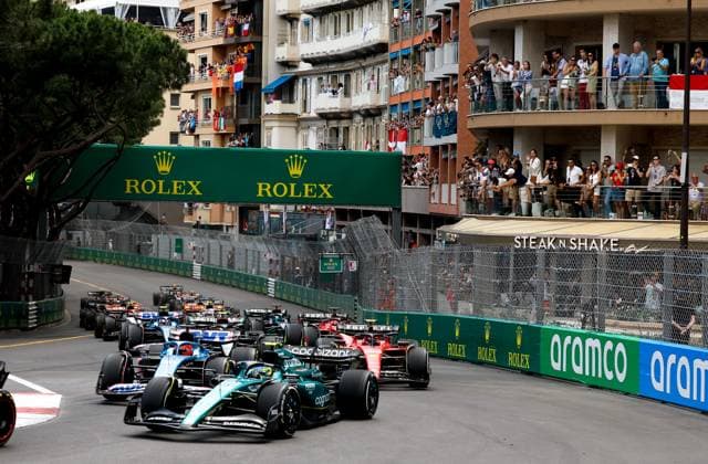 Start, 14 Fernando Alonso ESP, Aston Martin Aramco Cognizant F1 Team , 31 Esteban Ocon FRA, BWT Alpine F1 Team , F1 Grand Prix of Monaco at Circuit de Monaco on May 28, 2023 in Monte Carlo, Monaco Photo by HOCH ZWEI Monte Carlo Monaco