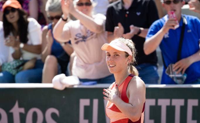 Belgian Elise Mertens celebrates after winning a women s singles first round game between Belgian Mertens and Slovakian Hruncakova at the Roland Garros French Open tennis tournament, in Paris, France, Sunday 28 May 2023. BENOITxDOPPAGNE  x68066586x