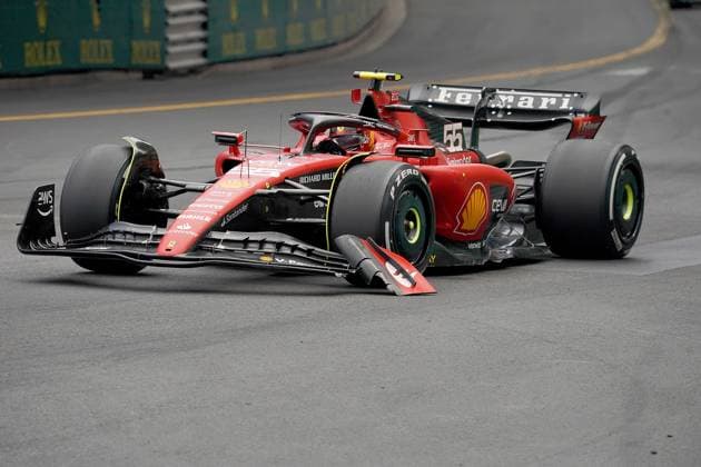 Formula 1 Grand Prix Monaco 2023 28 05 2023, Circuit de Monaco, Monte Carlo, Formula 1 Grand Prix Monaco 2023 ,in the picture Carlos Sainz Jr ESP , Scuderia Ferrari with broken front wing nordphotoxGmbHx xBratic nph00250