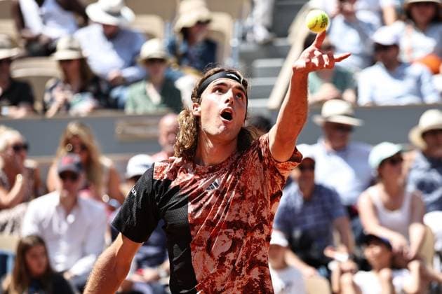Stefanos Tsitsipas, GRE, during first round of 2023 French Open at Roland Garros, Paris, 28 05 2023
