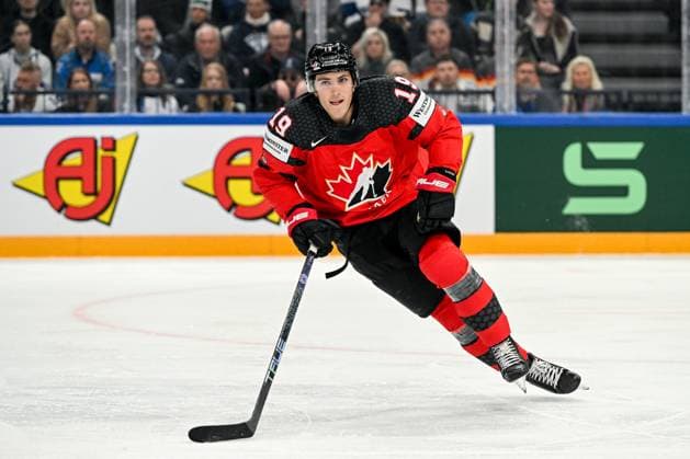 TAMPERE, FINLAND MAY 28 Peyton Krebs of Canada in action during the 2023 IIHF Ice Hockey World Championship Finland Latvia game between Canada and Germany at Nokia Arena on May 28, 2023 in Tampere, Finland Tampere Nokia Arena Finland  Copyright: xJustPictures.ch AndreaxBrancax
