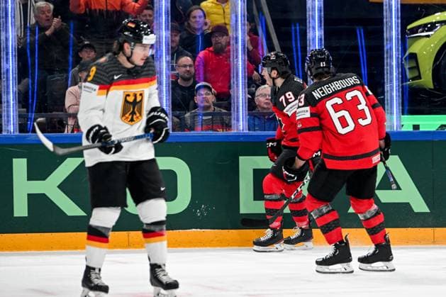 TAMPERE, FINLAND MAY 28 Samuel Blais of Canada celebrate after scoring a goal during the 2023 IIHF Ice Hockey World Championship Finland Latvia game between Canada and Germany at Nokia Arena on May 28, 2023 in Tampere, Finland Tampere Nokia Arena Finland  Copyright: xJustPictures.ch AndreaxBrancax