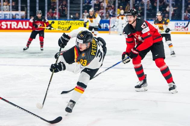 TAMPERE, FINLAND MAY 28 John Peterka of Germany in action during the 2023 IIHF Ice Hockey World Championship Finland Latvia game between Canada and Germany at Nokia Arena on May 28, 2023 in Tampere, Finland Tampere Nokia Arena Finland  Copyright: xJustPictures.ch JarixPestelaccix