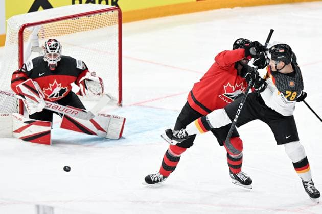 Sam Montembeault 35, Canada, Canada, Team Canada Nico Sturm 78, German Ice Hockey Federation, Germany Germany, Team Germany Canada vs Germany, Ice Hockey, Ice Hockey World Championship , Final, 28 05 2023, Canada vs Germany, Ice Hockey, Ice Hockey World Championship , Final, 28 05 2023 Tampere Copyright: xEibner-Pressefotox xBirgitxHaefnerx EP_BHF