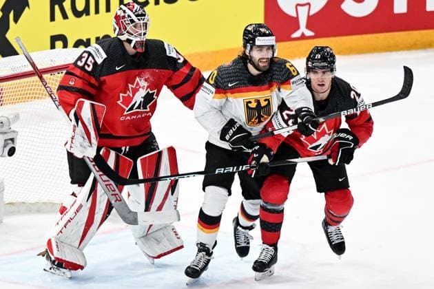 Sam Montembeault 35, Canada, Canada, Team Canada Wojciech Stachowiak 60, German Ice Hockey Federation, Germany Germany, Team Germany Justin Barron 20, Canada, Canada, Team Canada Canada vs Germany, Ice Hockey, Ice Hockey World Championship , Final, 28 05 2023, Canada vs Germany, Ice Hockey, Ice Hockey World Championship , Final, 28 05 2023 Tampere Copyright: xEibner-Pressefotox xBirgitxHaefnerx EP_BHF