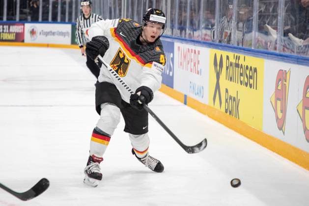 Eishockey, WM, Finale, Kanada - Deutschland Jonas Müller 41, GER the 2023 IIHF Ice hockey, Eishockey World Championship, WM, Weltmeisterschaft gold medal match between Canada and Germany at the Nokia Arena on 28. May 2023 in Tampere, Finland. 20.46.17. (Tomi Hänninen Newspix24)  Copyright: xTomixHänninenx np24282058695