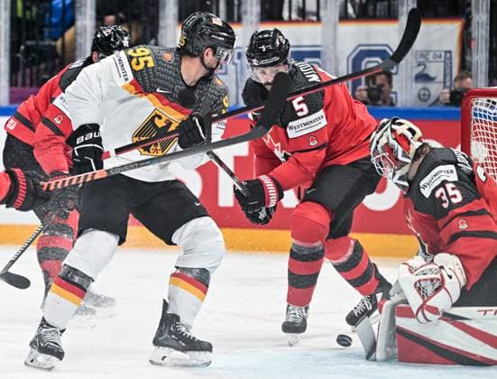 Frederik Tiffels 95, German Ice Hockey Federation, Germany Germany, Team Germany Jacob Middleton 5, Canada, Canada, Team Canada Sam Montembeault 35, Canada, Canada, Team Canada , Canada vs Germany, Ice Hockey, Ice Hockey World Championship , Final, 28 05 2023, Canada vs Germany, Ice Hockey, Ice Hockey World Championship , Final, 28 05 2023 Tampere Copyright: xEibner-Pressefotox xBirgitxHaefnerx EP_BHF