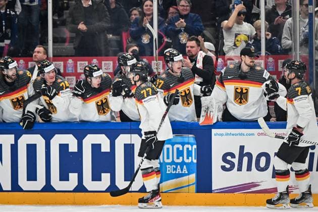 Goal celebration joy after 2 to 1 Wojciech Stachowiak 60, German Ice Hockey Federation, Germany Germany, Team Germany Justin Schütz 74, German Ice Hockey Federation, Germany Germany, Team Germany Alexander Ehl 40, German Ice Hockey Federation, Germany Germany, Team Germany Daniel Fischbuch 77, German Ice Hockey Federation, Germany Germany, Team Germany Filip Varejcka 97, German Ice Hockey Federation, Germany Germany, Team Germany Dustin Strahlmeier 1, German Ice Hockey Federation, Germany Germany, Team Germany Maximilian Kastner 7, German Ice Hockey Federation, Germany Germany, Team Germany , Canada vs Germany, Ice Hockey, Ice Hockey World Championship , Final, 28 05 2023, Canada vs Germany, Ice Hockey, Ice Hockey World Championship , Final, 28 05 2023 Tampere Copyright: xEibner-Pressefotox xBirgitxHaefnerx EP_BHF