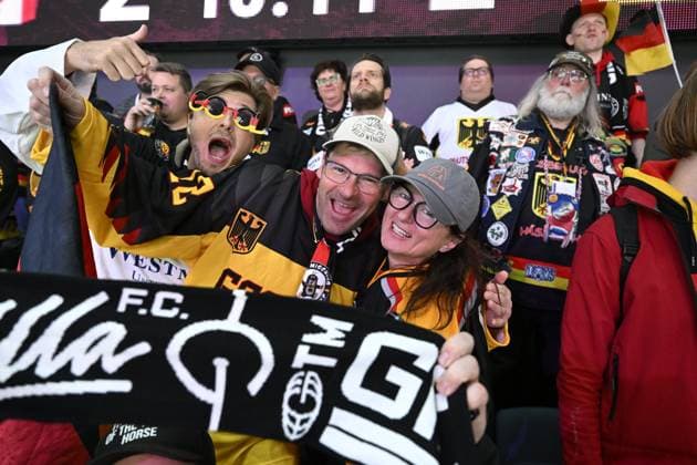 Fans of Germany during the 2023 IIHF Ice hockey, Eishockey World Championships final match between Canada and Germany in Tampere on May 28, 2023. Tampere Finland LKFTJK20230528220451QBAC  Copyright: xJussixNukarix LKFTJK20230528220451QBAC