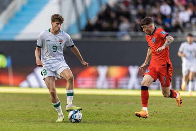 Fußball, U20 WM, Irak - England FIFA U20 WORLD CUP Iraque x Inglaterra LA PLATA, BA - 28.05.2023: FIFA U20 WORLD CUP IRAQUE X INGLATERRA - La Plata, Argentina. 28 May 2023. ALEX AORAHA of Iraq U-20 during the FIFA U-20 World Cup group game between Iraq and England at La Plata Stadium. (Photo: Sporteo Fotoarena) x2380280x  Sporteo