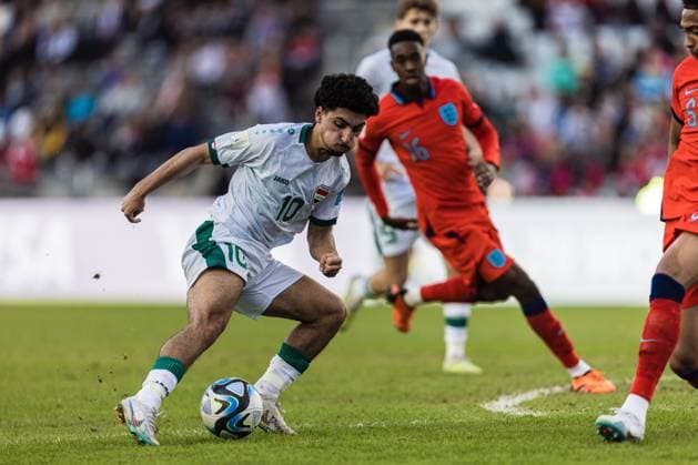 Fußball, U20 WM, Irak - England FIFA U20 WORLD CUP Iraque x Inglaterra LA PLATA, BA - 28.05.2023: FIFA U20 WORLD CUP IRAQUE X INGLATERRA - La Plata, Argentina. 28 May 2023. YOUSSEF AMYN of Iraq U-20 during the FIFA U-20 World Cup group game between Iraq and England at La Plata Stadium. (Photo: Sporteo Fotoarena) x2380282x  Sporteo