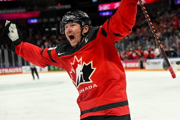 TAMPERE, FINLAND MAY 28 Tyler Toffoli of Canada celebrate after scoring a goal during the 2023 IIHF Ice Hockey World Championship Finland Latvia game between Canada and Germany at Nokia Arena on May 28, 2023 in Tampere, Finland Tampere Nokia Arena Finland  Copyright: xJustPictures.ch AndreaxBrancax
