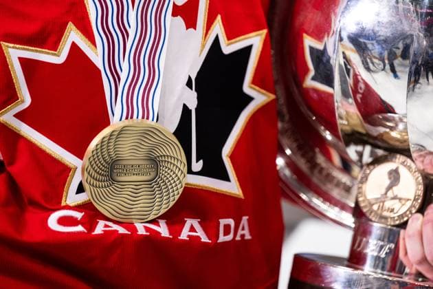230528 Tyler Toffoli of Canada with gold medal and trophy after the 2023 IIHF Ice Hockey World Championship final game between Canada and Germany on May 28, 2023 in Tampere Photo Joel Marklund BILDBYRAN code JM JM0489 bbeng ice hockey ice hockey ice hockey world championship 2023 ice hockey world championship world championship 2023 iihf ice hockey world championship final canada canada germany germany germany gold medal medal troffe trohpy trophy world championship gold world championship  Copyright: JOELxMARKLUND BB230528JM167