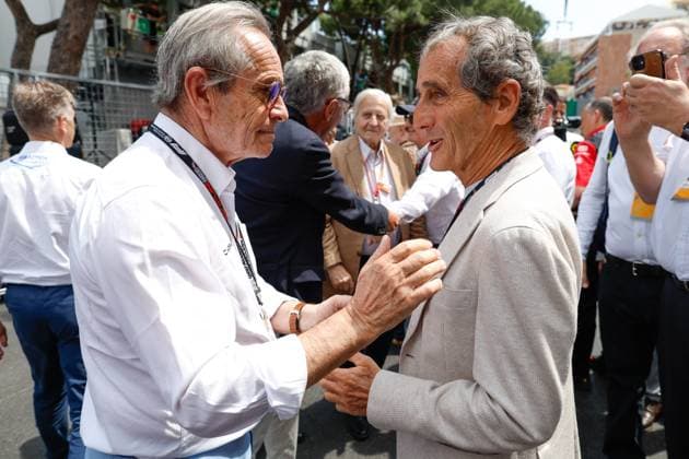 ICKX Jackie with PROST Alain on the starting grid during the Formula 1 Grand Prix de Monaco 2023, 6th round of the 2023 Formula One World Championship, WM, Weltmeisterschaft from May 26 to 28, 2023 on the Circuit de Monaco, in Monaco - F1 - MONACO GRAND PRIX 2023 - RACE DPPI Panoramic  20230528_F12023GP07MCO_JK037571